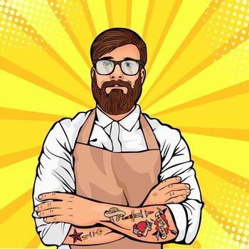 Bearded man in glasses pop art style vector