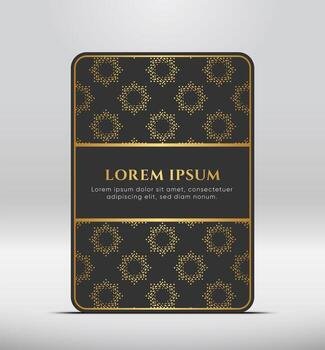 Elegant premium look. Dark gray card shape with golden pattern. Vector illustration.