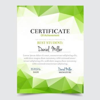 Certificate template with green geometric elegant design, Diploma design graduation, award, success. vector