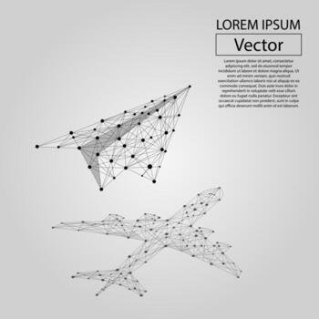 Abstract mash line and point origami plane with shadow in form of airliner. Vector business illustration. Polygonal low poly. Hided potential, motivation, business goal and personal growth concept. 