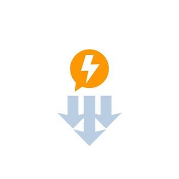 power consumption decrease icon on white vector