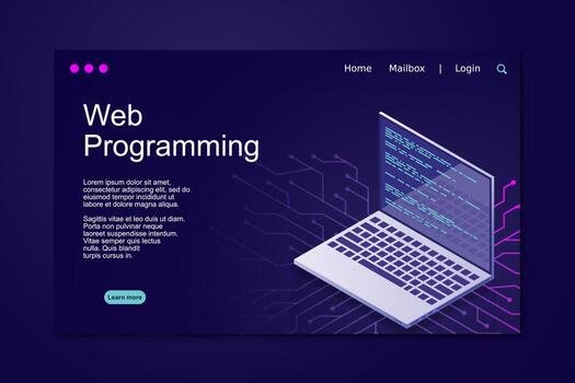 Web programming vector isometric illustrations. web programming concept programming language program code big data processing on laptop screen. Vector illustration