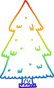 rainbow gradient line drawing christmas tree vector
