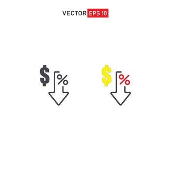 Decrease rate, decrease percent simple black line web icon vector illustration