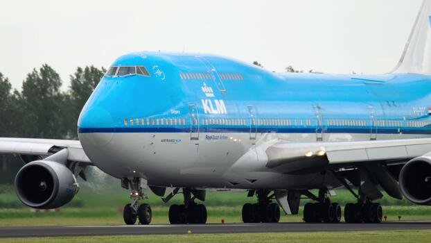 AMSTERDAM, THE NETHERLANDS JULY 25, 2017 - KLM Royal Dutch Airlines Boeing 747 PH BFC taxiing before take off at Polderbaan 36L, Shiphol Airport, Amsterdam, Holland video