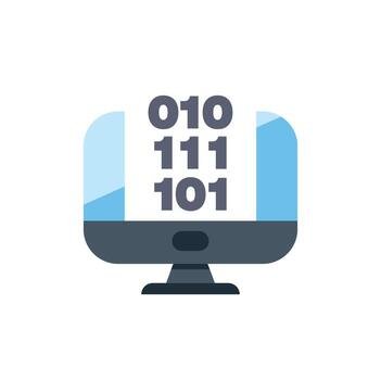 Desktop computer displaying binary code programming language vector