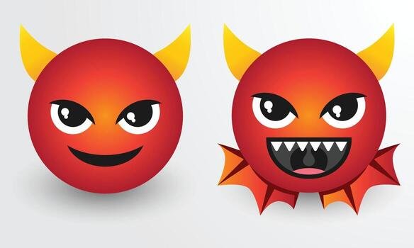 Cute Red Devil Emojis On White Background vector