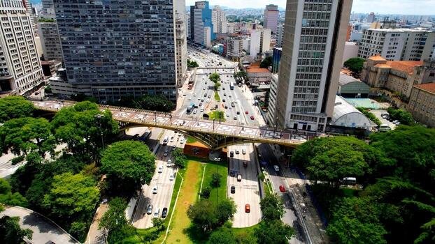 Aerial Landscape of Santa Efigenia Bridge at Sao Paulo in Sao Paulo Brazil.. Famous Background. photo