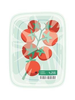 Cherry Tomatoes in Plastic Packaging vector