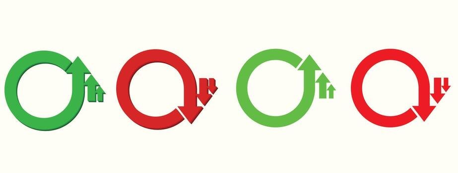 Circular arrow icons indicating increase and decrease actions in interface design. vector